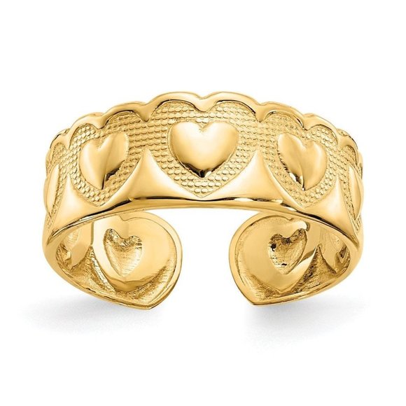 14k Yellow Gold Solid Toe Ring Heart Adjustable - Picture 1 of 4